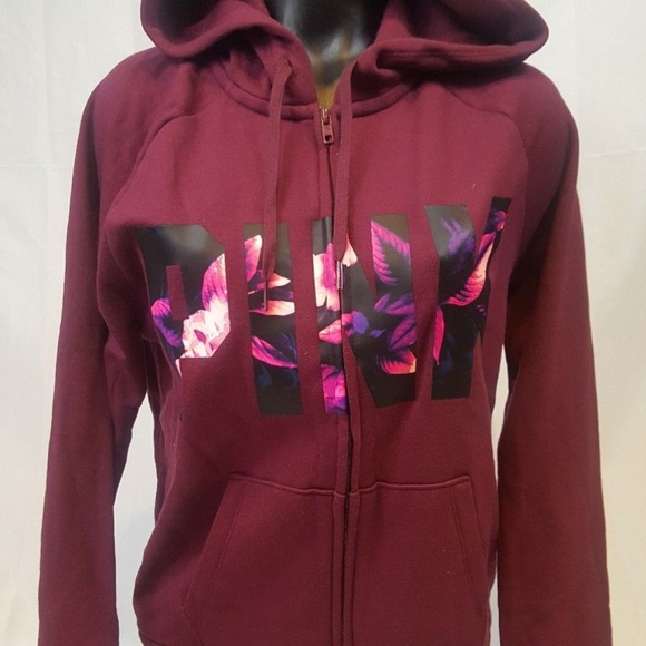VS PINK Hoodie Ruby Maroon Floral Logo Med   AD15 - Picture 2 of 3